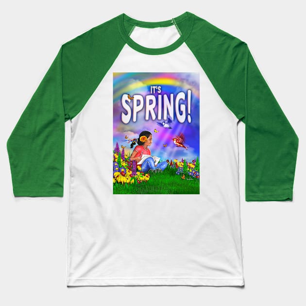 Springtime Angel in a Meadow Baseball T-Shirt by Dual Rogue